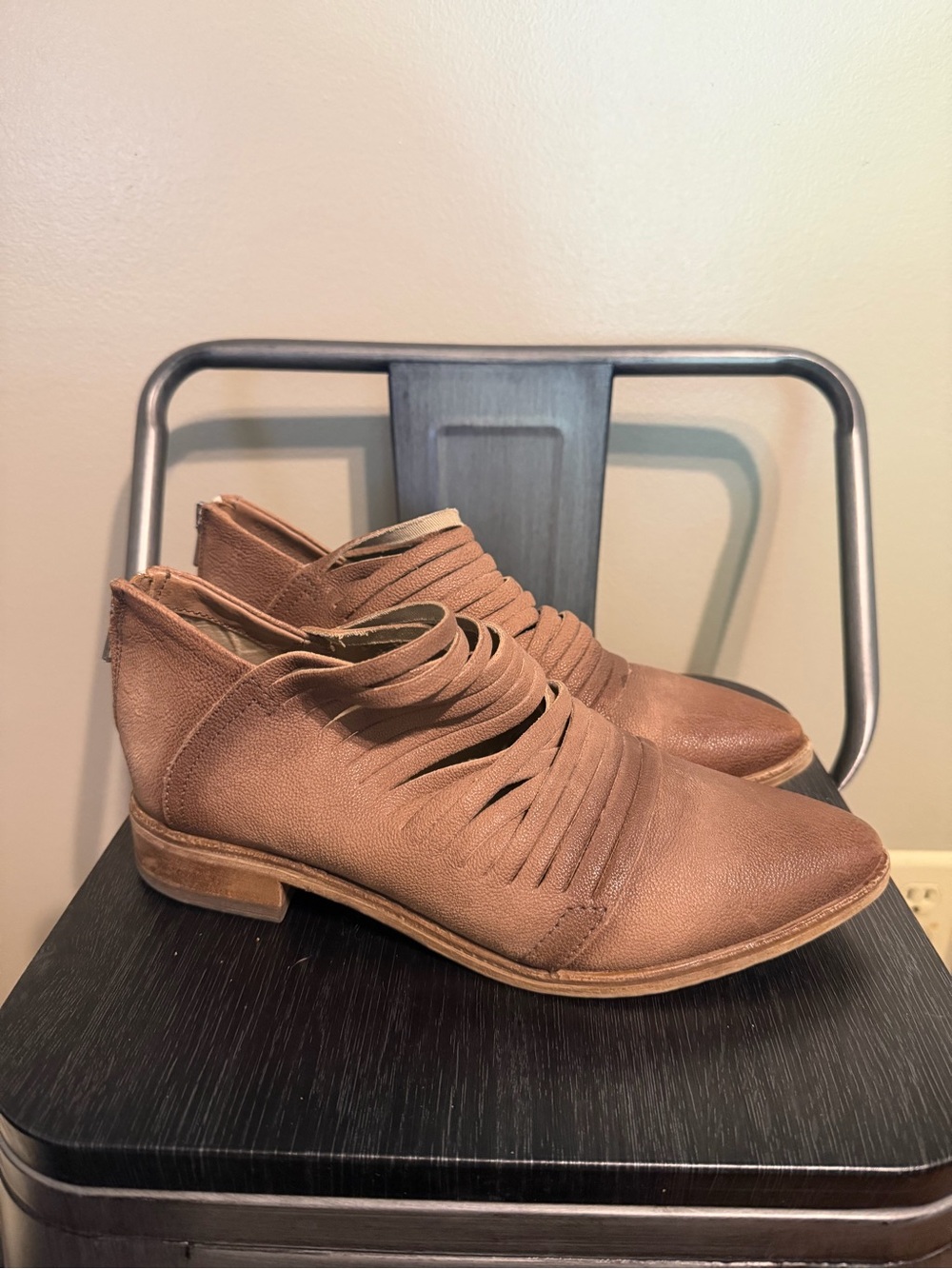 Free People Brown Leather Strappy Cutout Ankle Booties EU 39